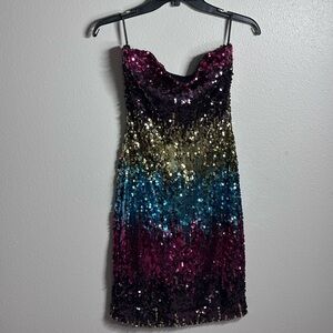 Main Strip‎ Women Strapless Sparkling Sequin Party Dress Size Medium.
